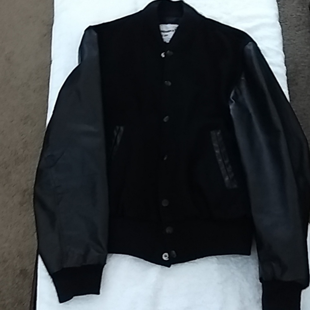 Men's Faux Leather/Wool Stadium Jacket